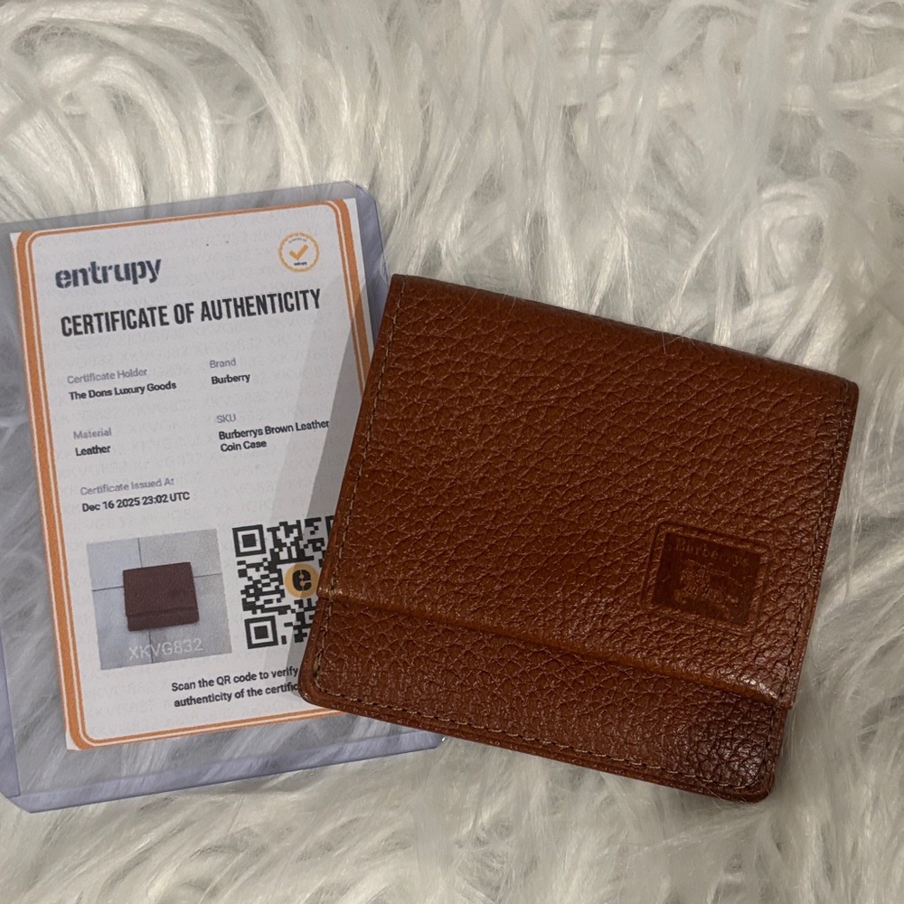Burberrys Vintage Brown Pebbled Leather Coin Case Wallet-NWOT-Authentic
